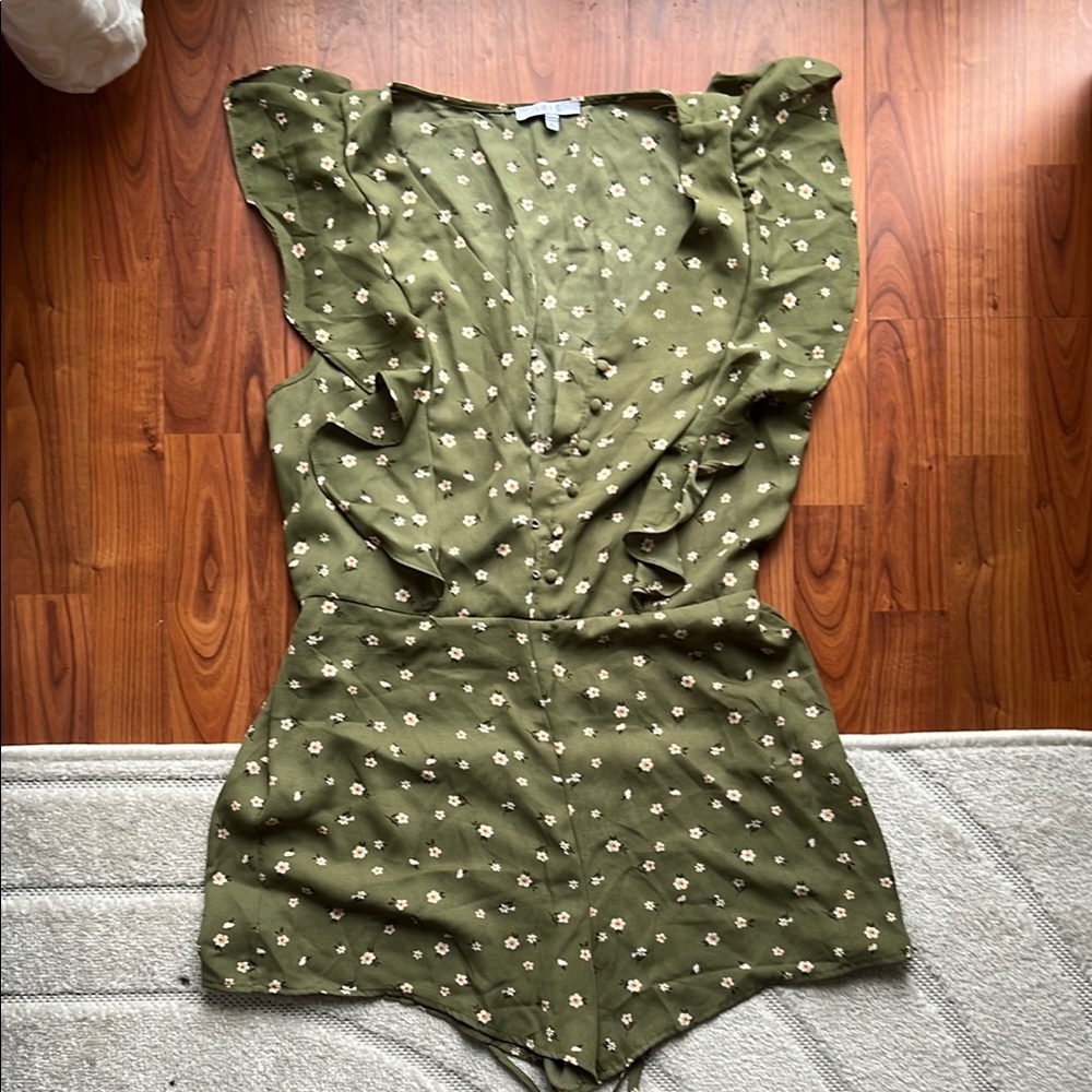 Olive Floral Ruffle Romper